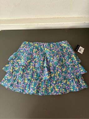 Ralph Lauren Girl’s Teal Floral Tiered Ruffle Mini Skirt Size 12